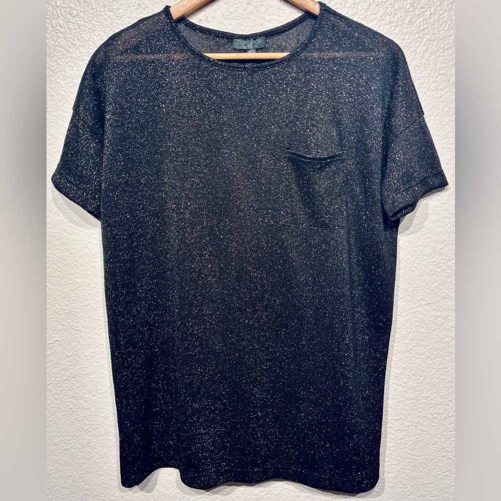 Topshop Metallic Charcoal Semi-sheer Sparkly T-Shirt - Size S (Women's)